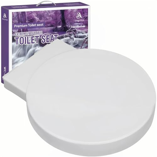 Solng Aldoih Round Toilet Seat, Soft Close, White, Universal Fit, Top Fixing Adjustable Hinges, Easy to Install, Heavy-Duty Premium Thermoplastic Eco-Friendly Material, Anti-Aging & Easy-Clean