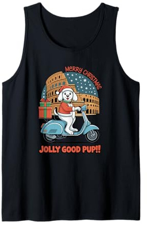 Jolly Good Pup Christmas Scooter Perro Roma Camiseta sin Mangas
