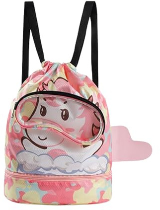Hshenjhu KLVGTIFS Sac de Natation pour Enfant, Sac à Dos à Cordon pour Enfant, Piscine Bag avec Zippée, Bolsa Ropa Mojada Piscina Humide, Plage Bag, Rangement Séparé Chaussures Lunettes, Licorne Rose