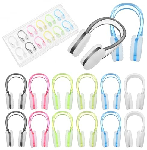 Wanmu 12 Pack Nose Plugs for Swimming Soft Silicone Swimming Nose Clip Waterproof Reusable Swim Clip with Case for Adults Kids Aged 7+ Pool Training Diving Surfing Water Sports
