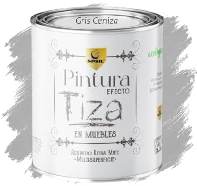 SPSIL Pintura a la Tiza Gris Ceniza 750ml Multiusos Sin Lijado, Secado Rápido Lavable Ecológica, Mate Vintage para Madera Metal Yeso, Interiores Exteriores Bricolaje y Renovación de Muebles