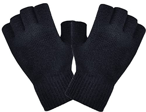 BEIRCOIN Halbfinger-Handschuhe, gestrickt, fingerlos, warm, elastisch, für Herren und Damen, Strickhandschuhe