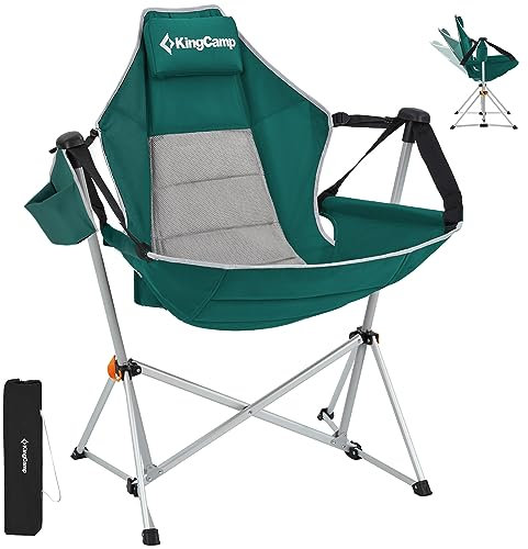 KingCamp Hammock Camping Chair, Swinging Portable Folding Camp Chairs for Adults 400lbs Heavy Duty Foldable Oversized Rocker with Aluminum Alloy Frame Cup Holder Pillow for Outdoor Beach Patio Sport