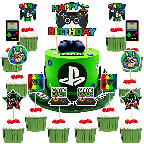 MEZHEN Tortendeko Videospiel Geburtstag Game On Cake Toppers Gamepad Kuchen Dekoration Party Jungen Cake Toppers für Kindergeburtstag Spiel Thema Party Dekoration