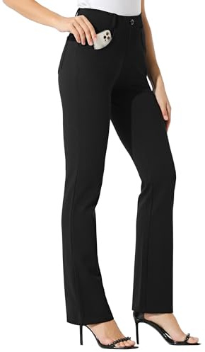 Willit 31 Women's Yoga Dress Pants Bootcut Stretch Work Slacks Office Business Casual Pants Belt Loops 4 Pockets Black XL