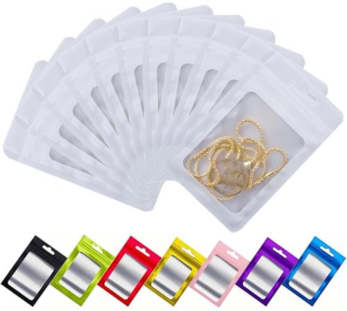 Rimiko 100 Pcs Sachets Zip Mylar avec Fenêtre, Pochon Zip Hermétique avec Trou de Suspension, Sachet Refermable Zip Transparent pour Emballage et Stockage des Aliments, Objets (Blanc,16x24cm)