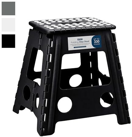 MY DIY Folding Step Stool 15 Inch (39cm) Lightweight Heavy Duty Strong Plastic Stool For Kids & Adults With Easy Carry Handle 150KG Weight Capacity Portable Footstool (Black)