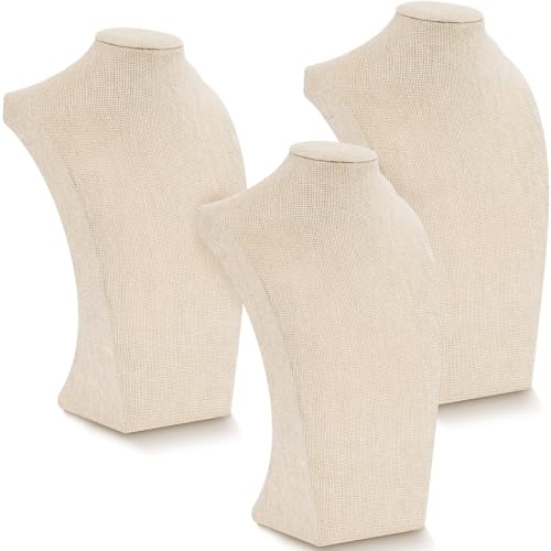 Kigley 3 Pcs Linen Jewelry Display Bust Necklace Display Stand Necklace Mannequin Holder for Jewelry Selling Trade Shows(Beige,11.42 x 6.89 Inch)
