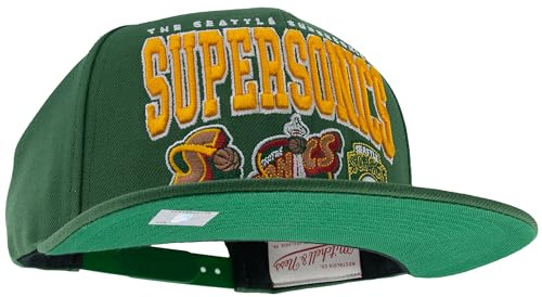 Mitchell & Ness NBA/HWC Champ Stack Baseball Snapback Cap – 100 % polyester, justerbar, män, kvinnor, barn, unisex, vår, sommar, höst, vinter, SEATTLE SUPERSONICS – grön, one size