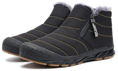Jakcuz Men’s Winter Ankle Snow Boots, Black, Size 13
