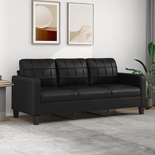 Willood 3-Sitzer-Sofa Couch für Wohnzimmer, Polstersofa mit Metallgestell, Loungesofa Zweisitzer Wohnzimmersofa Wohnzimmermöbel Schwarz 180 cm Kunstleder