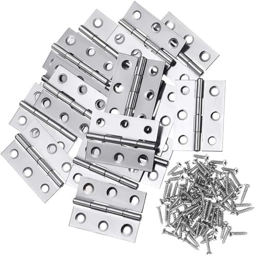 Lot de 12 charnières pliables en acier inoxydable 44 mm × 32 mm pour portes, fenêtres, armoires avec 72 vis