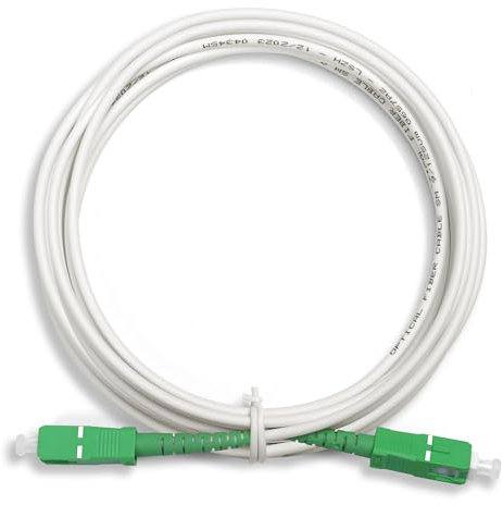 Qilnyeh Câble de raccordement à fibre optique, fibre monomode simplex, câble de chemin à fibre optique SC/APC vers SC/APC, câble LSZH jaune 9/125 μm OD-3,0 mm (White, 5 Meters)