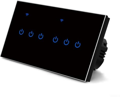 Touch-Schalter Smart Lichtschalter Wifi Schalter Smart Home mit WLAN Glas Touchscreen, für Tuya App Fernbedienung/Sprachsteuerung(6 Gang-Black)