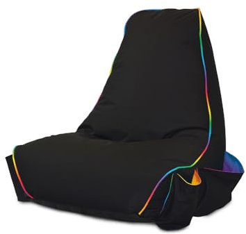 rucomfy Beanbags rugame Gamer Bean Bag Chair with Pockets - Water Resistant - Soft Indoor for Kids & Teens - 70cm x 80cm x 70cm (Black LED)