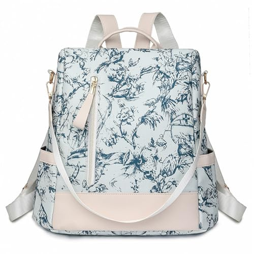 Ray-Velocity Anti Theft Women Backpack Waterproof Fashion Backpack Shoulder Bag for Lady Girl Dailyuse Travel Work School (Print Blue)