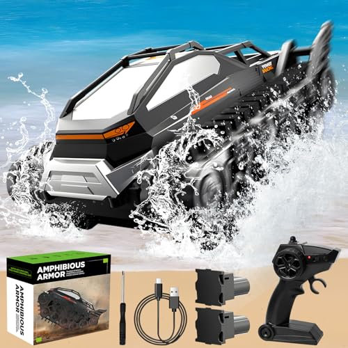 All Terrain Ferngesteuertes Auto, 2.4GHz Stunt RC Auto, Amphibienfahrzeug Ferngesteuert 360° Drift, Offroad Panzer ab 4 5 6 7 8 9 Jahre Spielzeug, für Kinder Geburtstags Geschenk, Weihnachten