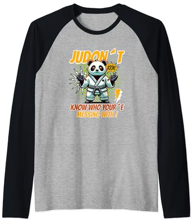 Panda in Judo Suit - Humorous Cartoon Design Raglan Baseball Tee