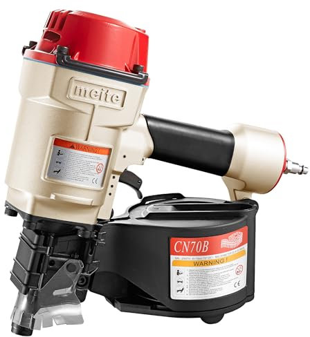 meite CN70B Air Coil Nail Gun, Professional Industrial Pneumatic Coil Siding Nailer for Pallets, Framing and Wood Case - Heavy Duty Air Coil Nailer Uses Flat Top Coil Nails 45-70 mm