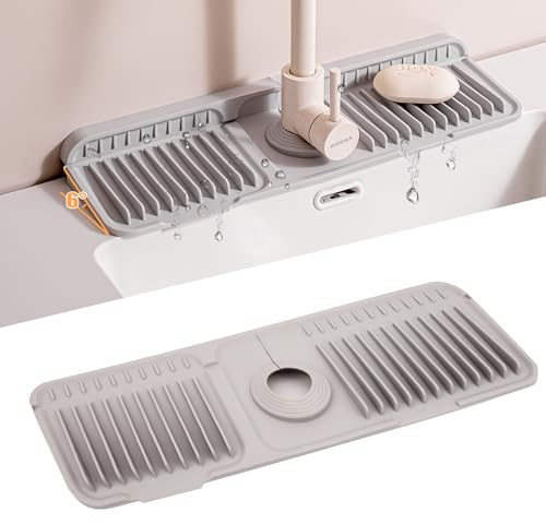 Volminex 6°Slope Sink Splash Guard, Silicone Faucet Mat, Grey, 45×14cm