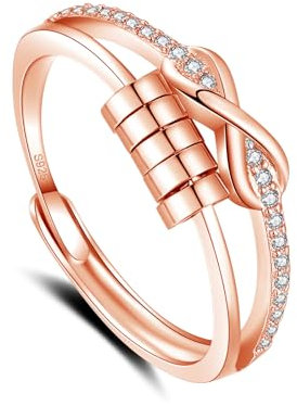 Glintara 925 Sterling Silber Anxiety Ring für Damen - Offen Einstellbar Kreuz Anti-Stress mit Perlen, Unendlichkeit Wellen Spinner Fidget