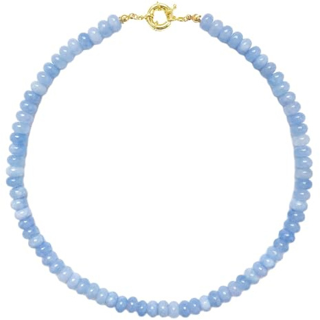 Iswawo Beaded Gemstone Necklace for Women, Pure Color Boho Bead Choker Natural Stone Surfer Beach Rainbow Beads 18K Gold Plated DIY Handmade Jewelry Charm Trendy Birthday Gifts (Blue)