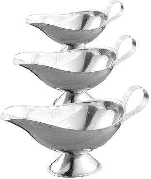 Kellegour Salsas Salsera de Acero Inoxidable,3 pcs Acero Inoxidable Salseras,Salsera 220ml/140ML/85ML,Plata,3 Tamaños Para Leche Postres Salsas Para Cocina Hotel Restaurante Casa cena de Navidad