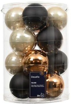 Kaemingk Weihnachtskugeln Glas 8cm 16 Stück - matt & glänzend - Große Christbaumkugeln Weihnachtsbaumkugeln für Weihnachten - Christbaumschmuck & Weihnachtsbaumschmuck - Schwarz Braun Mix