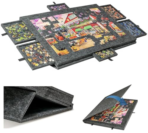 Btstil Tabla de rompecabezas plegable con soporte 2 en 1 y cubierta, mesa de rompecabezas basculante con 6 cajones para hasta 1000 piezas, tablas de rompecabezas de fieltro ligeras para juegos, regalo