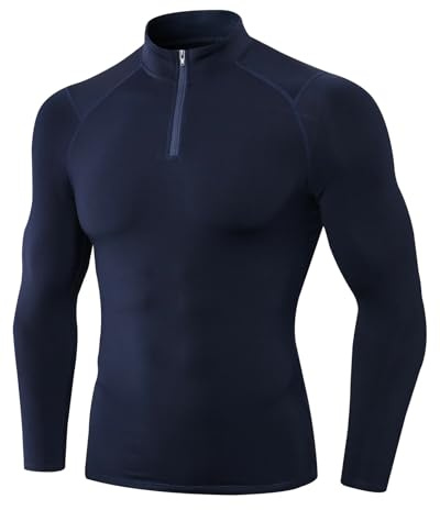 Yimutian Maglia Termica Uomo, Maglia a Compressione Manica Lunga con 1/2 Zip, Maglietta da Corsa in Pile da Fitness Ciclismo Palestra Navy S