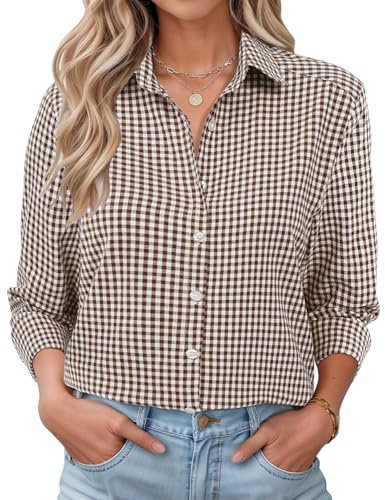 Rapbin Long Sleeve Tops Women Button Down Blouses Ladies V Neck T Shirts | Office Business Casual Shirts Fashion Tunic