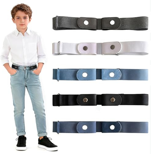 SHAOWENCB bälte barn 5 stycken barnbälte stretchbälte, osynligt justerbart spänne fritt för barnbälte pojkar bälte barn flickor jeans byxor klänning.