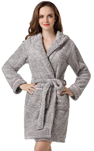 Richie House Women's Cationic Plain Bathrobe Robe RHW2499,Gray,UNI SIZE