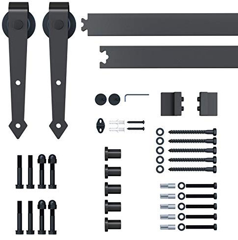 HOMCOM 6.6FT Carbon Steel Sliding Door Kits Barn Hardware Closet Set Antique Style Track System for Single Wooden Door