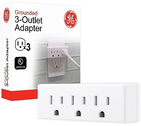 GE 3-Outlet Extender Wall Tap, Grounded Adapter Plug, Indoor Rated, 3-Prong, Perfect for Travel, UL Listed, White, 52203