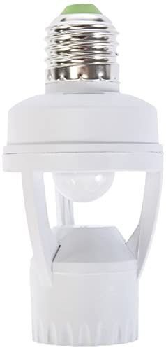 Electraline 58309 Portalampada (base lampadina E27) con Sensore Crepuscolare e di Movimento