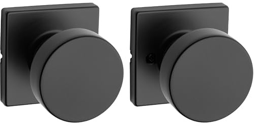 Kwikset Pismo Interior Passage Door Knob, Handle For Closet and Hallway Doors, Non-Locking Doorknob in Matte Black, with Microban Protection