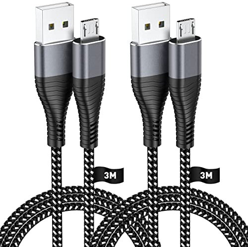 Micro-USB-Ladekabel, 3 m, für PS4/Xbox One Controller, extra lang, 3 m, USB-Ladekabel, 2 Stück