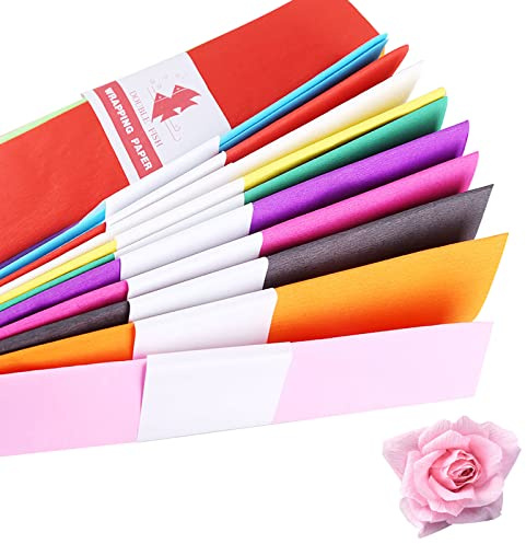Crepe Paper, 10 Colors Packing Crepe Paper Rolls, 50X100CM Florist for Crepe Flowers Gift Wrapping Floral Artwork Malleable High Elasticity (10 Sheets)
