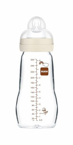 MAM Feel Good A164 Glass Bottle with Patented SkinSoftTM Silicone Teat 2 Ultra Soft Silicone, for Babies from 0 Months, 260 ml
