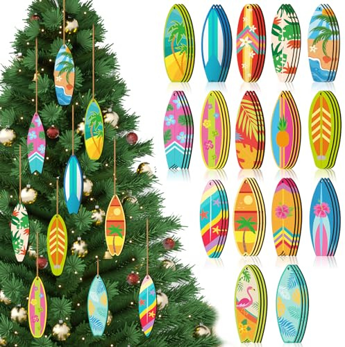 Geelin 36 Pcs Summer Wood Hanging Ornaments for Tree Mini Tree Decorations Hawaiian Beach Wooden Pendant Decorations with String for Luau Party Supplies(Surfboard)