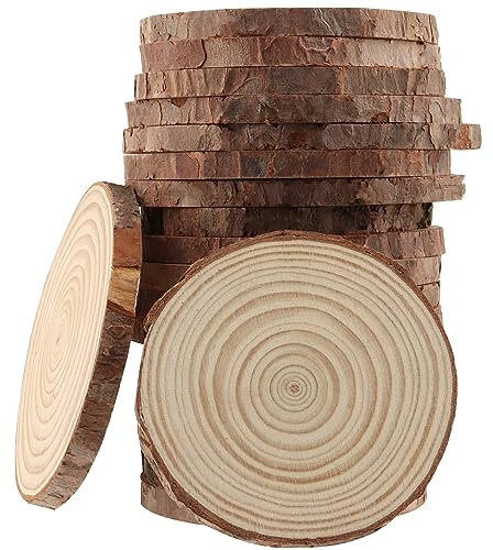 YIXNSW 20 Stücke Baumstamm Scheiben mit Rinde Runde Naturholz Baumscheiben Holzscheiben Deko 10-11cm Geeignet für DIY handgemachte Hochzeitsdekorationen Christbaumschmuck runde Stücke