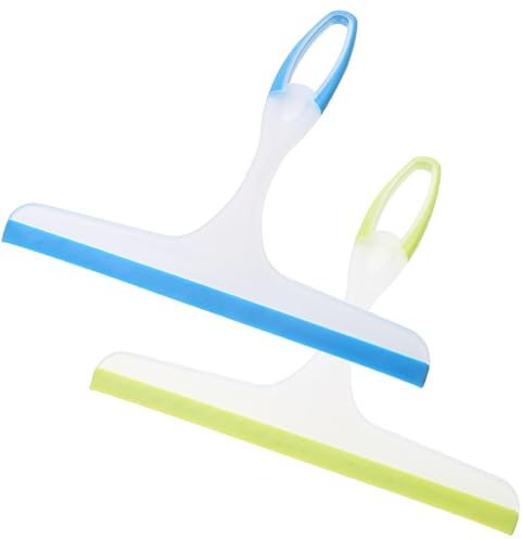 2 Pieza Limpiacristales Ducha Escobilla de Goma Rasqueta,Silicona Multiusos para Ventana Espejo Piso Cristal Puerta de Ducha Parabrisas de Coche Rasurador de Ventana Resistente (Verde + Azul)