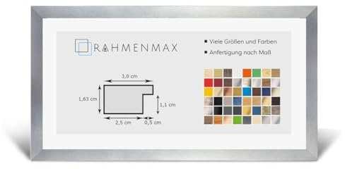 RahmenMax® Morena Bilderrahmen Holz 34x94 cm zum Aufhängen/Bilderrahmen Maßanfertigung möglich/MDF Posterrahmen/Bilder Rahmen in Alu Dekor geschliffen mit 1mm klarem Acrylglas/Puzzle Rahmen