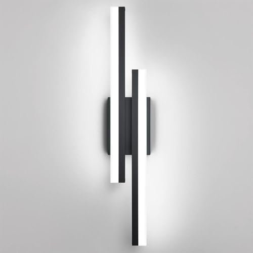 Comely Wandleuchte LED Innen Außen, 16W 1800LM Moderne Wandlampe IP44 Wasserdicht, Kreative Lange Parallele Wandleuchte für Badzimmer Wohnzimmer Korridor Treppen, Kaltweiß 6500K, Schwarz, 58CM