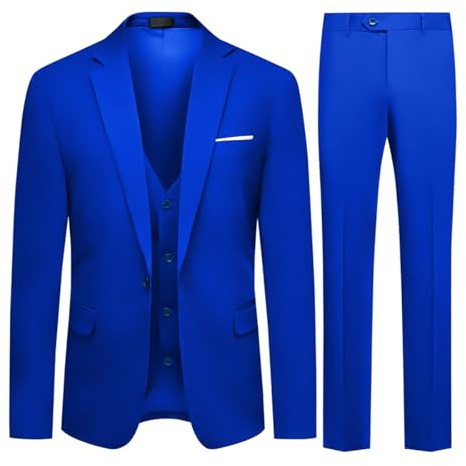 Allthemen Mens 3 Piece Suit 1 Button Business Solid Color Stretch Tuxedo Blazer Waistcoat Trousers Blue L