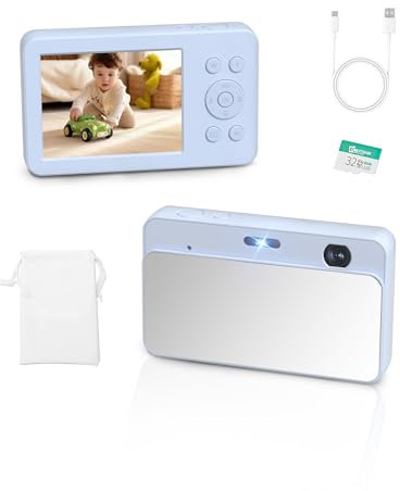 MUTRAIN Slide Open Digital Point and Shoot Android Camera with Mirror, 1080P Photography Practice, Blue, X10, 32G