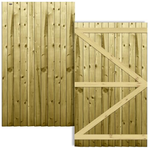 Flat Top Wooden Garden Gate 6x3.5ft - Feather Edge Semi-Braced Treated Timber Door, H:6ft x W:3.5ft Ideal for Outdoor Pathway Home Access (High: 180cm x Wide: 105cm)