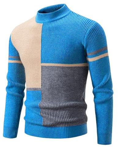 crazy bean Jersey de Cuello Vuelto y Manga Corta Hombre de Punto Suéter | Patchwork, Cuello Alto, Pullover Hombre Manga Larga Invierno, Top Termica, Slim Fit