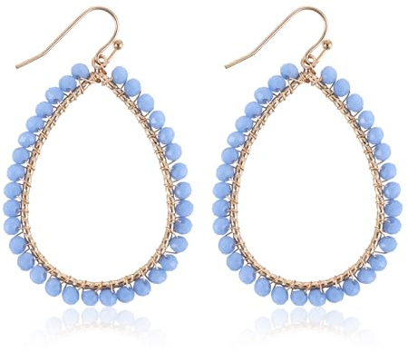 Boucles d'Oreilles Créoles Pendantes Forme de Larme, Boucles d'Oreilles d'Été en Cristal Scintillant Boucles d'Oreilles Personnalisées Accessoires Bohèmes Cadeaux pour Femmes (Bleu)
